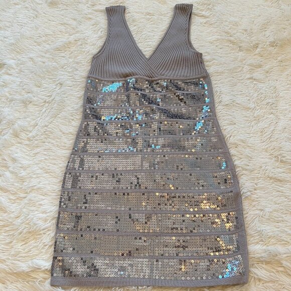 SAy What Dress Medium Silver Sequins Ribbed Swifties Metallic Eras Disco 15208 - Picture 2 of 8